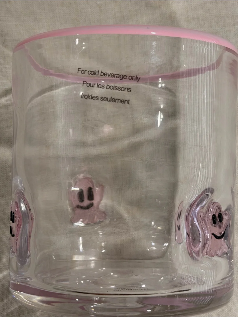 Clear Glass Halloween Tumbler with Pink Smiley Ghost Accents